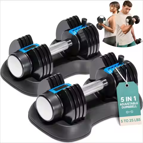 W_Adjustable Dumbbells Set - 5in1- 25lb weights Set & Single with Rack - Quick Adjust, Secure Grip -