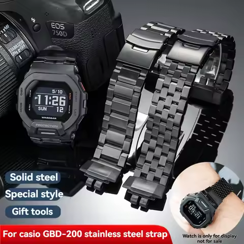 GBD-200 Stainless Steel Watch Band Bracelet for Casio G-SHOCK GBD-200-1A/RD-4, Waterproof Sports Str