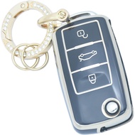 for VW Key Fob Cover,Smart Car Key Cover with Key Ring for Volkswagen Beetle Tiguan Jettta Passat Go
