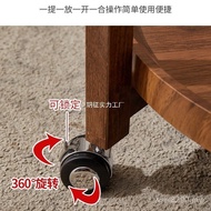 Rubber Wooden Side Kitchen Portable Sofa Table Mobile Cart Coffee Table Living Room Small Cart Shelf
