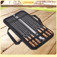 10Pcs Flat BBQ Skewers Shish Kebob Sticks Wide Stainless Steel Metal Skewers Reusable Grill Skewers 