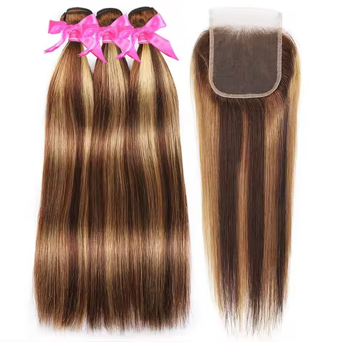 Amanda Double Drawn Hair Bundles with Closure 4x4" Unprocessed Virgin Human Hair Straight Peruvian H