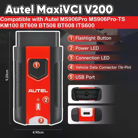 Autel MaxiVCI V200 VCI200 Bluetooth VCI Compatible with Autel MS906Pro MS906Pro-TS KM100 BT609 BT508