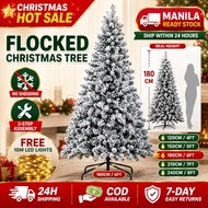Flocked Christmas Tree 4FT-8FT Frosted White Xmas Tree + FREE 10M LED Light