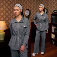 SHE DAZZLE GISELLE SET Two piece set drawstring zip jacket & wide leg pants korean casual streetwear