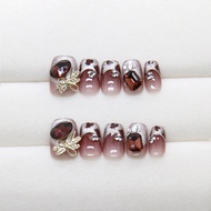 Press on Nails Wine Red Gemstone Decoration Nail Press on FM095