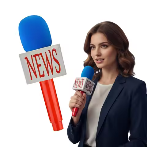 3pcs Novelties Fake Microphone Prop with Real Sponge & Mic Flags Station,Fake News Mic,Plastic Reali