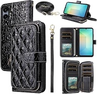 Argyle Wallet Case for Samsung Galaxy A06 5G with Crossbody/Wrist Strap Lanyard Luxury PU Leather Ki
