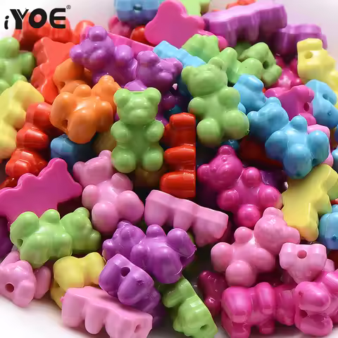 iYOE 30pcs Candy Color Mix Acrylic Bear Beads Cute Gummy Bear Spacer Beads For Making Bracelet Neckl