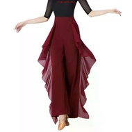 Dance since wide-legged pants waist trousers falbala joker hang down feeling acr舞蹈阔腿裤子女高腰裤子荷叶边百搭垂坠感练
