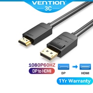 Vention DP to HDMI Cable  Black  1080P HDMI DP Cable DisplayPort to HDMI Cable 4K for PC Laptop HDTV