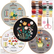 Embroidery Kit for Beginners, 4 Pack Cross Stitch Kits for Adults with Stamped Patterns Hoop Threads