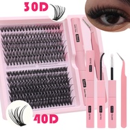 DIY false eyelashes 30D + 40D/60D + 80D mixed pack, 10 to 14 mm + scissors + glue and remover, suita