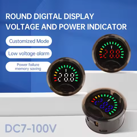 DC 7-100V Digital Voltmeter Battery Capacity Tester 2-Wire Circular Voltage Meter Volt Detector Powe