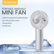 Orashare HF02T Mini Fan Ice Transparent Rechargeable Handheld Fan 3 Speed Strong Wind Portable Fan W