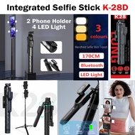 4 In 1 Tripod Selfie Stick with 4 LEDs and 2 Universal Phone Holders Up to 6.5 inch Tripod Length 30