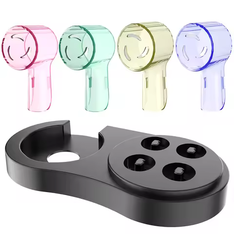 Toothbrush Holder Stand with 4 Pack Brush Head Dustproof Covers Set, Compatible with Oral B and iO S