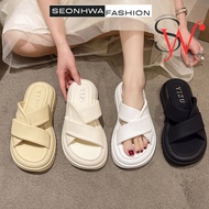 SEONHWA cross-strap fashion women's sandals, 3cm high, soft and comfortable, modern round toe design