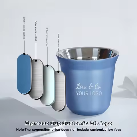 Mug Espresso Coffee 80-160ML 304 Stainless Steel Espresso Coffee Cup Portable Double Layer Office Mi