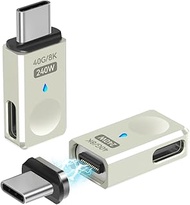USB C Magnetic Adapter USB4 40Gbps Side Port 2 Pack, Straight Magnetic USB C Adapter 24 Pins with 24