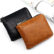 Men's new short multi-card slot wallet Men's zipper coin purse Men's short leather oil wax retro wallet
