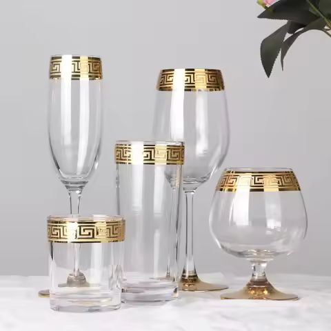 Phnom Penh Silver Edge European Glass Brandy Champagne Tall Foreign Crystal Red Wine Dining Table Ho