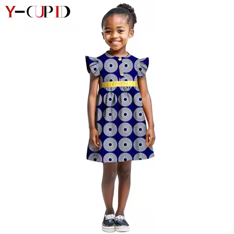 African Print Dresses for Baby Girl Summer Cotton Dashiki Kid Butterfly Sleeve Dress Bazin Riche Chi