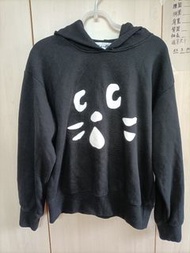 日本日牌Ne-net nya 貓臉連帽黑色毛巾布大學T hoodie