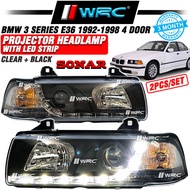 Sonar BMW 3 Series E36 1992 - 1998 4 Door Projector Headlamp With Led Strip ( Clear + Black )