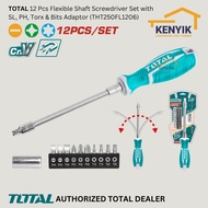TOTAL 12 Pcs Flexible Shaft Screwdriver Set with SL, PH, Torx & Bits Adaptor (THT250FL1206)