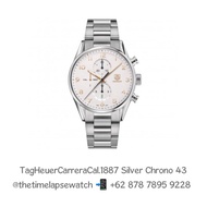Tag Heuer Carrera Cal.1887, Silver Dial Gold Index Chronograph Bracelet 43 mm