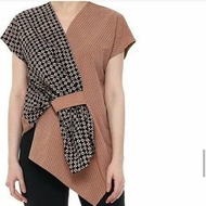 blouse batik lurik coklat bahan katun kombinasi zigin