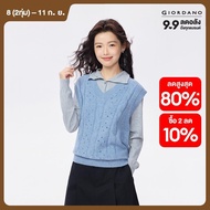 GIORDANO Women Sweaters Hollow Cable Knit Sweater Vests V-Neck 7-Gauge Knit Thick Smooth Fashion Cas