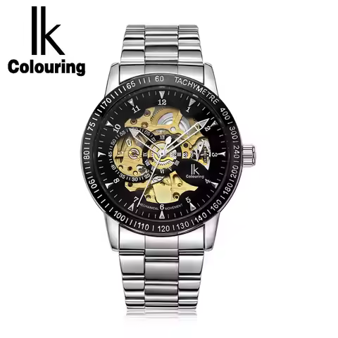 IK Colouring 2024 Men Watch Fashion Golden Gear Automatic Mechanical Skeleton Steampunk Famous Luxur