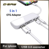 C-SAW 5 In 1 Lightning To USB OTG Adapter SD/TF Card Printer Reader Kit for iPhone13 12 11 X XS 8/7 iPad ios 13 USB 3.0 OTG Cable