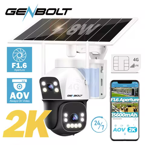 Camera Solar Security 2K 4G Solar Security Camera Outdoor, Dual Lens Spotlight Color Night Vision AO