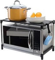 Kitchen Storage Rack-Multifunction Stainless Steel Microwave Oven Shelf 2-tier With 6 Hooks Black Ov