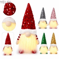 YELGI Christmas Gnome Figurine, Fabric Sequin Pointed Hat Lighted Gnome Decoration,  Light Up Freest