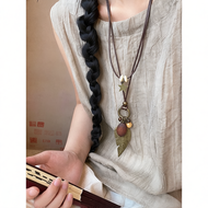 Bohemian Ethnic Style Bronze Feather Necklace for Women