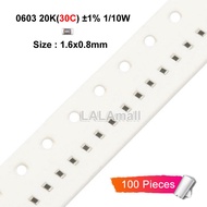 100ชิ้น SMD ต้านทาน0603 20พันโอห์ม20KR เครื่องหมาย30C 1% ชิปต้านทาน1/10วัตต์ความต้านทานคงที่1.6*0.8ม