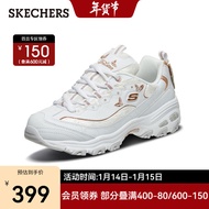 Skechers斯凯奇老爹鞋女 时尚蝴蝶刺绣D\'lites熊猫鞋 复古厚底休闲鞋 13170 白色/玫瑰金色/WTRG 37