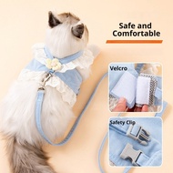 Cat Harness and Leash Set Adjustable Vest Style Lace Flower Safety Buckle Escape Proof Cat Walking H