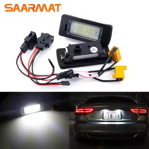 2pcs 12V 3W 3528 SMD LED License Plate Lights bulb For Audi A1 A4 A5 A6 A7 Q5 TT TTS RS5 6000k White