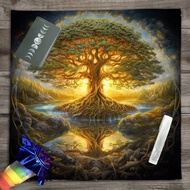 Tree of Life Nature Tarot Altar Cloth | Golden Roots & Reflection, Healing Pick for Druidic Spiritua