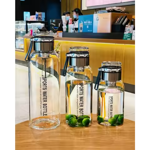 2L Large Capacity Glass Water Bottle Transparent Milk Juice Cup Outdoor Portable Leakproof Drinkware
