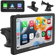 Newest Portable Apple Carplay Wireless Android Auto,Portable Dash Mount CarPlay with Mirror Link/GPS/USB/AUX/FM,7 inch IPS Touchscreen Bluetooth 5.0 with Sunshade for All Vehicles &amp; Trucks