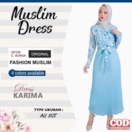 Dress Muslim Wanita Model Gamis Kondangan Lengan Panjang Motif Bunga