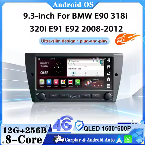Android 16 9.3 inch Ultra-thin Screen For BMW E90 318i 320i E91 E92 2008-2012 GPS Navi Car Radio Mul