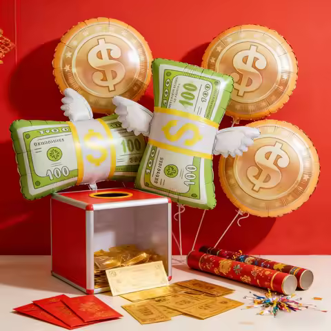 5pcs Money Foil Balloons 100 Dollar Roll and Golden Dollar Sign Balloons Birthday Party Decorations 