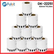 Brother DK-22251 Black and Red Continuous Label Paper on White Background, 62 mm × 15.24 m, 10 rolls